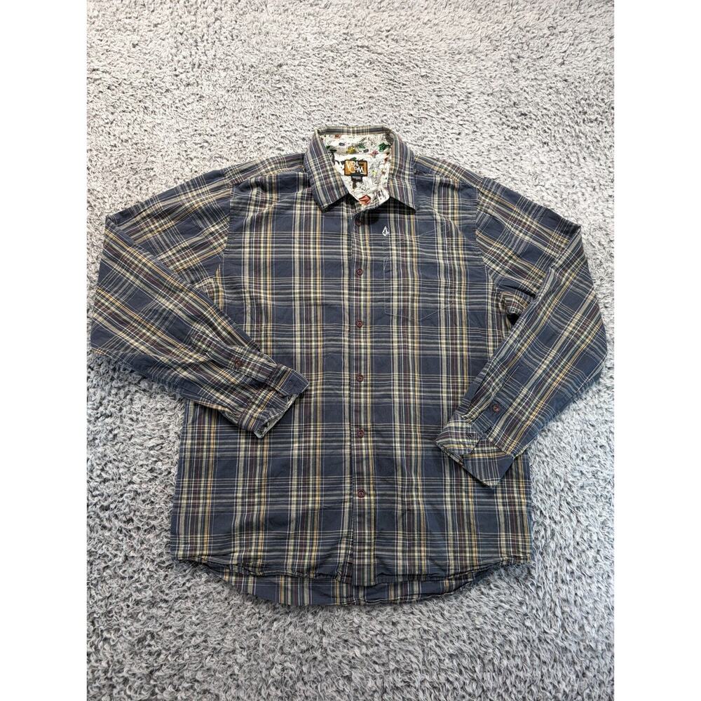 Volcom Shirt Mens Large Blue Preppy Normcore Long Sleeve Plaid Casual Hipster
